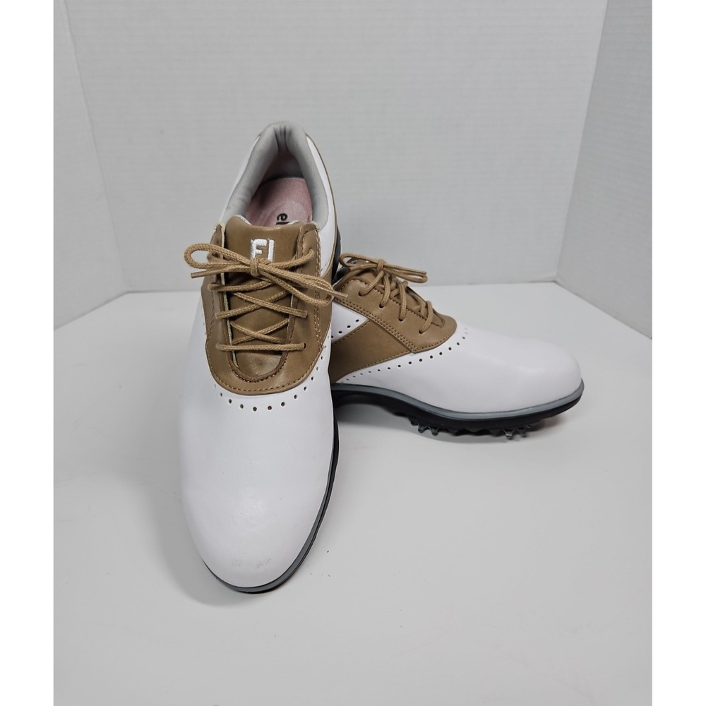 FootJoy eMerge Womens White Tan Soft Spike Golf Shoes Size 7.5
